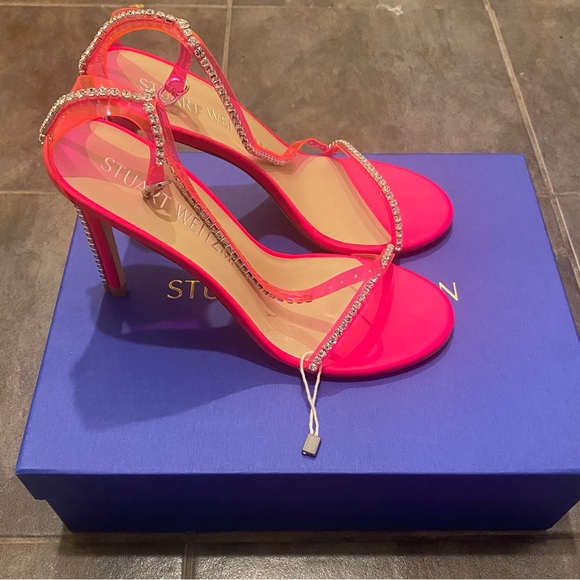 Neon Pink Crystal-Embellished PVC Sandals - Picture 3 of 5